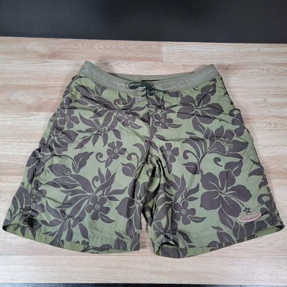 Vintage Patagonia Pataloha Board Shorts Mens 36 Green Brown Floral Hibiscus Swim - Picture 1 of 12